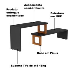Rack Expansível Preto com Amêndoa Netuno Tebarrot Móveis - 4