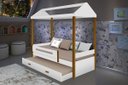 Ver imagem 2 de Cama Sara Solteiro com Cama Auxiliar Branco e Mel