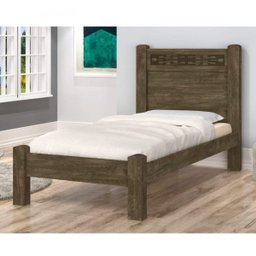 Cama Solteiro Raissa Castanho com Aplique Offwhite ou Castanho - 1