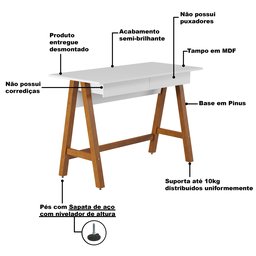Escrivaninha para Escritório Old Branco com Amêndoa Tebarrot Móveis - 4