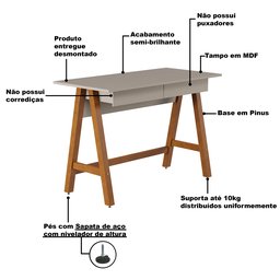 Escrivaninha para Escritório Off White com Amêndoa Old Tebarrot Móveis - 4