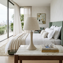 Ver imagem 2 de Abajour Paris Pequeno C/ Cúpula Tecido Decorativo de Cerâmica para Sala e Mesa Off White