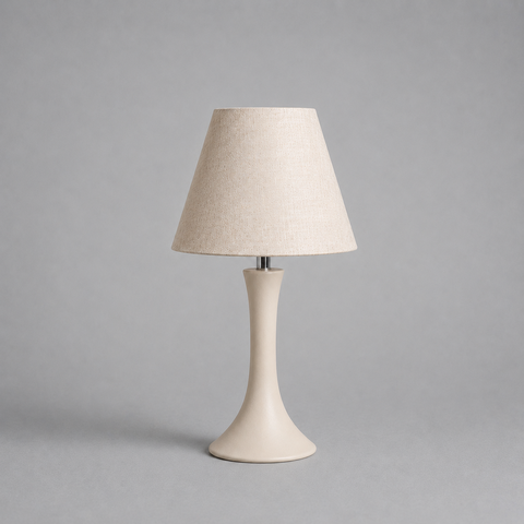 Abajour Paris Pequeno C/ Cúpula Tecido Decorativo de Cerâmica para Sala e Mesa Off White