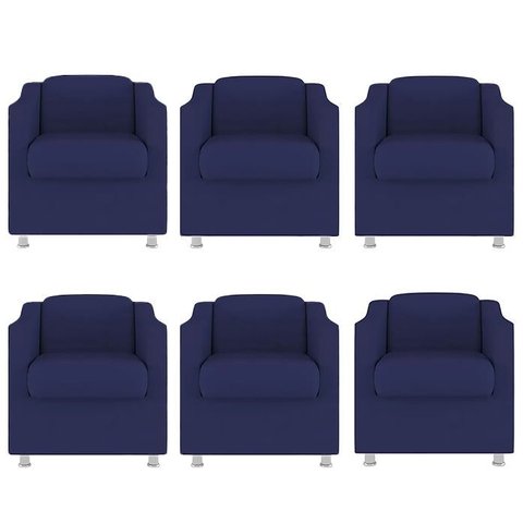 Kit 6 Poltronas Bia Decorativa Reforçada Recepção Clinica Salão Sala de Estar Suede:azul Marinho