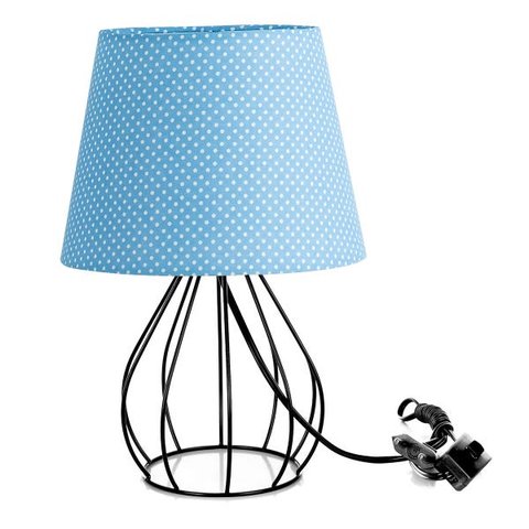 Abajur Cebola Dome Azul/Bolinha com Aramado Preto