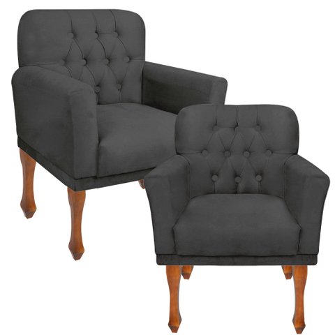 Kit 2 Poltronas Athena Decorativa Sala Recepção Cinza Escuro