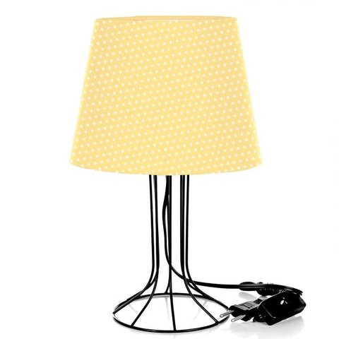 Abajur Torre Dome Amarelo/Bolinha com Aramado Preto