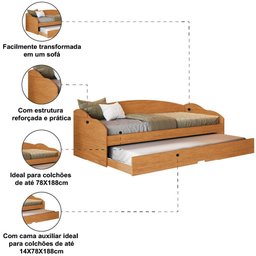 Sofá Cama com Auxiliar Solteiro Munique Conquista Móveis Cinamomo - 3