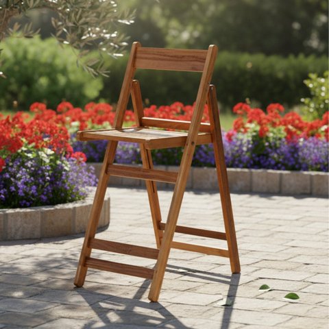 Cadeira Bistrô Dobrável em Madeira Maciça Verniz
