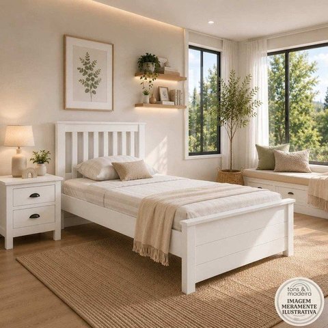 Cama de Solteiro de Madeira Maciça Ecoconfort Branco