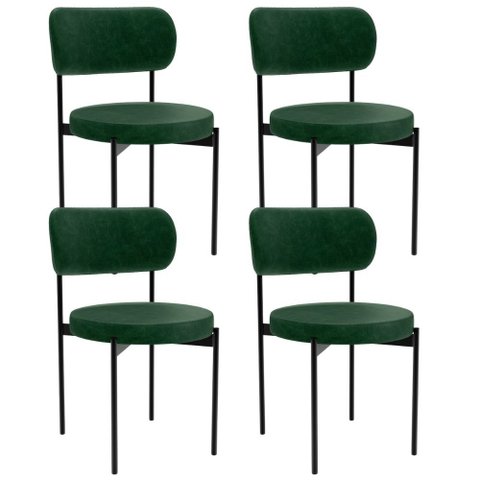 Kit 04 Cadeiras Estofadas para Sala de Jantar Louvre L02 Couríssimo Verde - Lyam Decor
