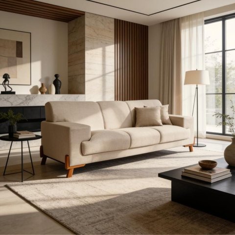 Sofá Milão 3 Lugares Fixo 209cm Bege Linho Modelo 201 Casa Imperial