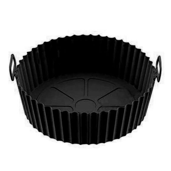 Forma Para Air Fryer De Silicone Reutilizável Antiaderente Forro 20 CM:PRETO - 2