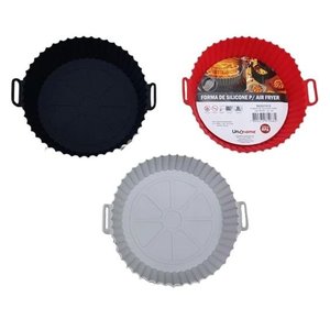 Forma Para Air Fryer De Silicone Reutilizável Antiaderente Forro 20 CM:PRETO