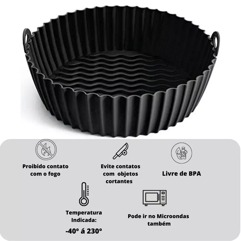 Forma Para Air Fryer De Silicone Reutilizável Antiaderente Forro 20 CM:PRETO - 6