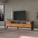 Ver imagem 1 de Rack para Tv até 65 Pol. Estilo Industrial 2 Gavetas F43 Freijó-preto Fosco - Pradel