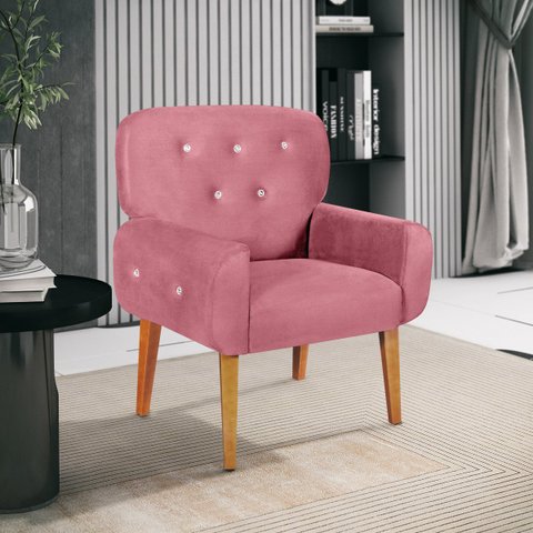 Poltrona Decorativa Iolanda para Sala de Estar Rosa