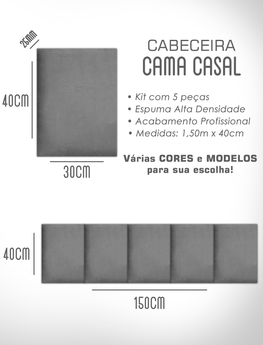 Kit 5 Módulos de Cabeceiras Cama Box Casal Estofada Modulada 1,50mx40cm - 9