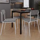 Ver imagem 2 de Kit 06 Cadeiras Estofada para Sala de Jantar Sense Branco C01 Linho Prata - Lyam Decor
