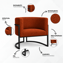 Ver imagem 6 de Poltrona Decorativa Luna Bouclé Premium para Sala Escritório Recepção Base Circular em Ferro Madeira