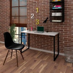 Mesa Escrivaninha Fit 120cm Branco e Cadeira Charles Preta - Mpozenato - 2