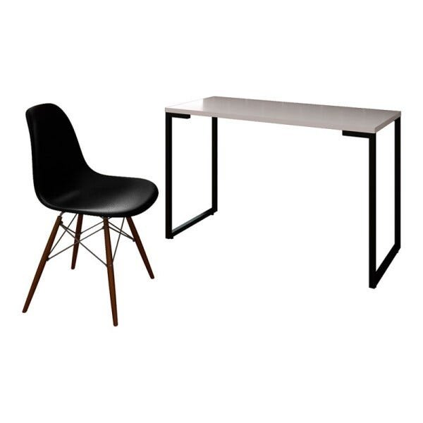 Mesa Escrivaninha Fit 120cm Branco e Cadeira Charles Preta - Mpozenato