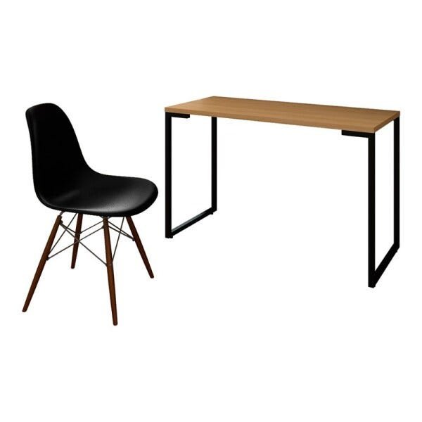 Mesa Escrivaninha Fit 120cm Natura e Cadeira Charles Preta - Mpozenato - 1