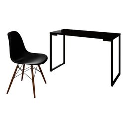 Mesa Escrivaninha Fit 120cm Preto e Cadeira Charles Preta - Mpozenato - 1