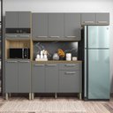 Ver imagem 1 de Armário de Cozinha Compacta 12 Portas 1 Gaveta com Balcão London - Freijó/gris