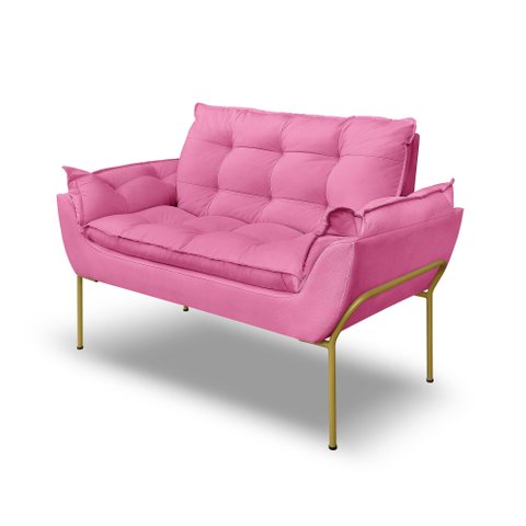 Namoradeira Luxo Recepção 12 Cores - Base Ferro Dourado - Rosa