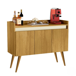 Aparador Sala Retrô Pés Palito em Madeira Maciça - Classic 3 Portas - Madeirado com Off White - Loja - 1 Aparador Sala Retrô Pés Palito em Madeira Maciça - Classic 3 Portas - Madeirado com Off White - Loja - 1