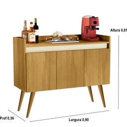 Aparador Sala Retrô Pés Palito em Madeira Maciça - Classic 3 Portas - Madeirado com Off White - Loja - 3 Aparador Sala Retrô Pés Palito em Madeira Maciça - Classic 3 Portas - Madeirado com Off White - Loja - 3