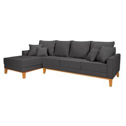 Sofá Beny 4 Lugares com Chaise Base Madeira Linho Império Estofados - 2