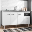 Ver imagem 5 de Balcão Gabinete Gabriela com Pia Inox 150cm 4 Portas Branco/Preto - AJL Móveis