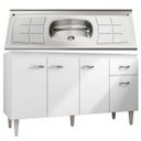 Ver imagem 3 de Balcão Gabinete Gabriela com Pia Inox 150cm 4 Portas Branco/Preto - AJL Móveis