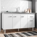 Ver imagem 1 de Balcão Gabinete Gabriela com Pia Inox 150cm 4 Portas Branco/Preto - AJL Móveis
