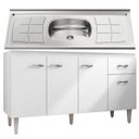 Ver imagem 1 de Balcão Gabinete Gabriela com Pia Inox 150cm 4 Portas Branco/Preto - AJL Móveis