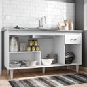 Ver imagem 6 de Balcão Gabinete Gabriela com Pia Inox 150cm 4 Portas Branco/Preto - AJL Móveis
