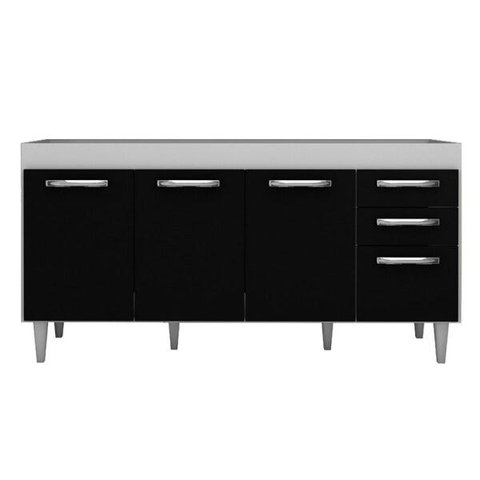 Balcão Gabinete de Pia Áustria 160cm 4 Portas 2 Gavetas Branco/Preto - Lumil Móveis