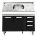 Ver imagem 1 de Balcão Gabinete Suécia com Pia Inox 120cm 3 Portas Branco/Preto - Lumil Móveis