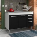 Ver imagem 2 de Balcão Gabinete Suécia com Pia Inox 120cm 3 Portas Branco/Preto - Lumil Móveis