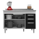 Ver imagem 3 de Balcão Gabinete Suécia com Pia Inox 120cm 3 Portas Branco/Preto - Lumil Móveis