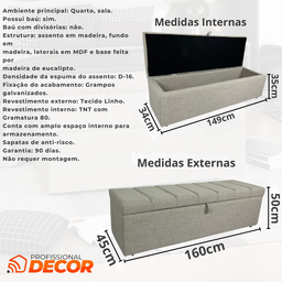 Calçadeira Baú Recamier Queen 160cm Carla Linho:bege - 5
