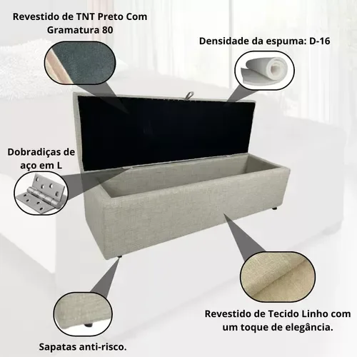 Calçadeira Baú Recamier Queen 160cm Carla Linho:bege - 3
