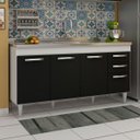 Ver imagem 2 de Balcão Gabinete Áustria com Pia Inox 160cm 4 Portas Branco/Preto - Lumil Móveis