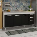 Ver imagem 1 de Balcão Gabinete Áustria com Pia Inox 160cm 4 Portas Branco/Preto - Lumil Móveis