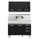 Ver imagem 1 de Armário Aéreo Honduras e Balcão Gabinete Suécia com Pia Inox 120cm Branco/Preto - Lumil Móveis