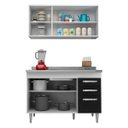 Ver imagem 3 de Armário Aéreo Honduras e Balcão Gabinete Suécia com Pia Inox 120cm Branco/Preto - Lumil Móveis