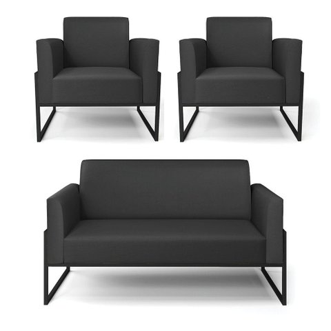 Sofá Namoradeira com 2 Poltronas Base Industrial Alta Preto Marisa Corino Preto D03 - D\'rossi