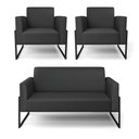 Ver imagem 1 de Sofá Namoradeira com 2 Poltronas Base Industrial Alta Preto Marisa Corino Preto D03 - D\'rossi